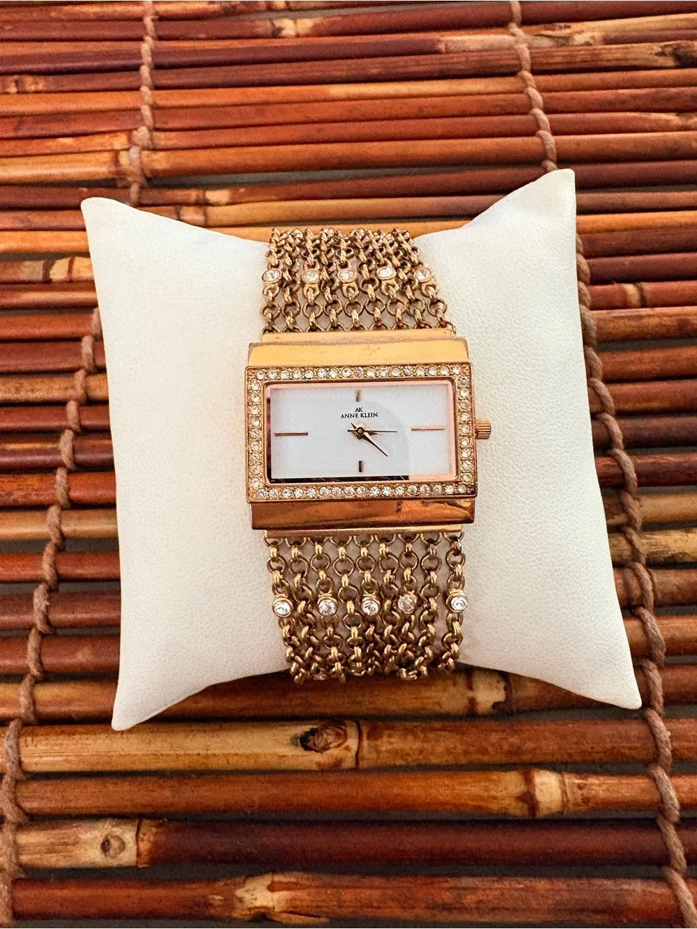 Anne Klein Rose Gold Crystal-Trim Chain Bracelet Watch 7”